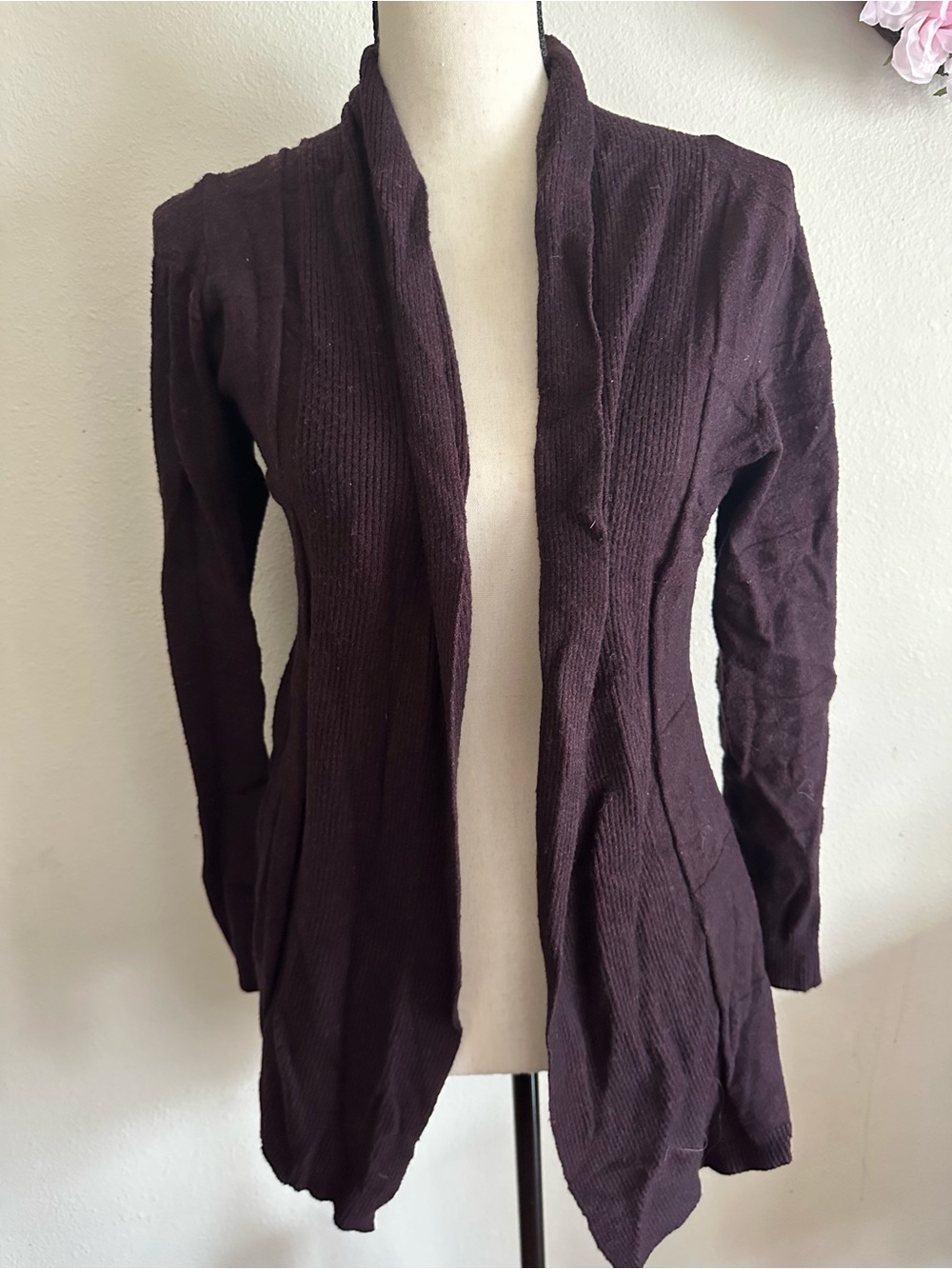Open Front Knit Cardigan in Deep Plum